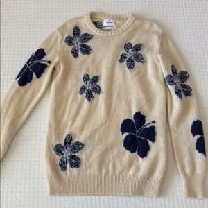 Cream Sweater with Navy Floral Design